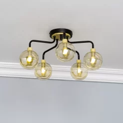 Inlight Mead Matt Glass & Metal Black 5 Lamp Ceiling Light