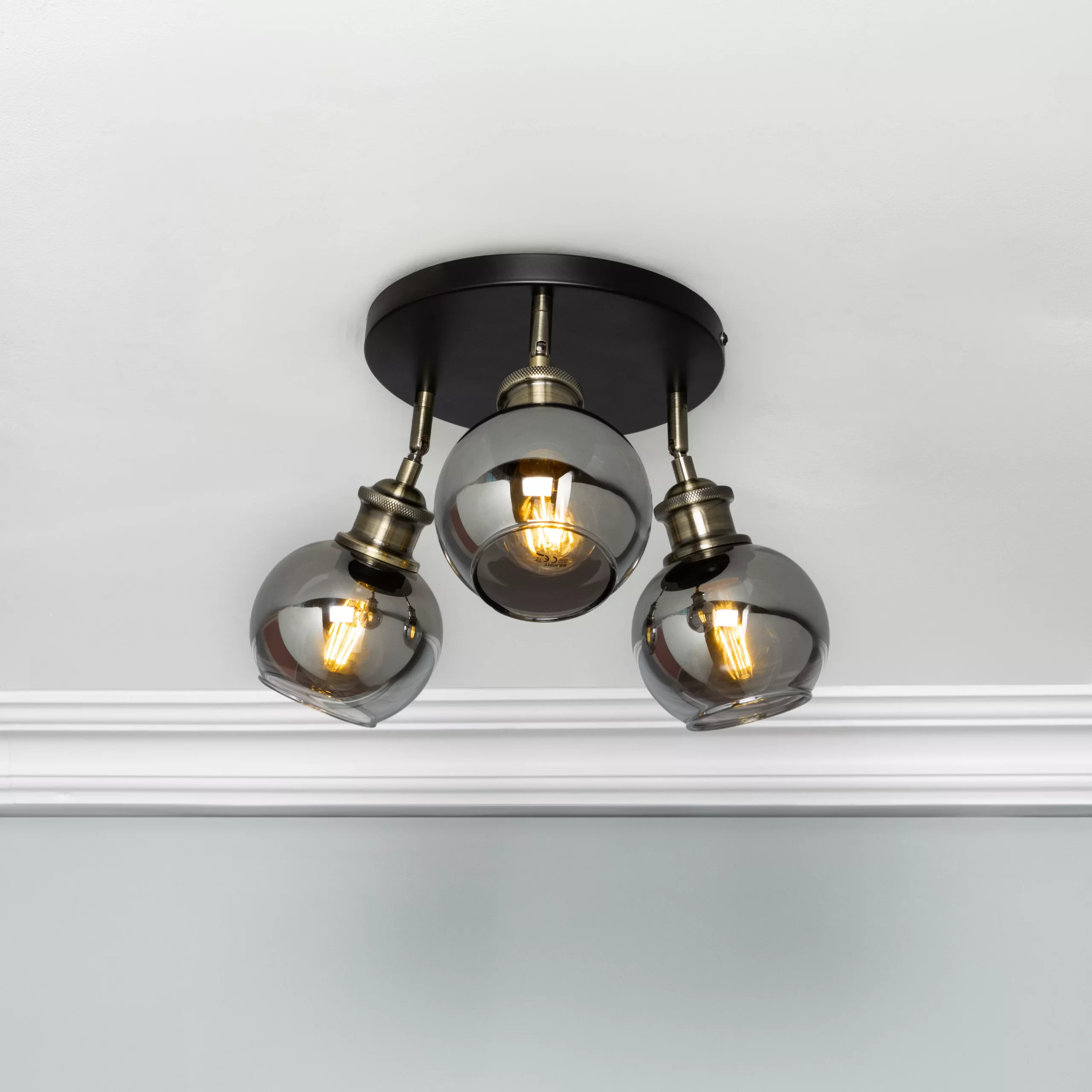 Inlight Mebel Brushed Satin Glass & Metal Antique Brass Effect 3 Lamp Ceiling Light 3 Inlight Mebel Brushed Satin Glass & Metal Antique Brass Effect 3 Lamp Ceiling Light