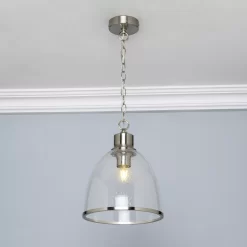Inlight Sofy Brushed Satin Glass & Metal Satin Nickel Effect Ceiling Light