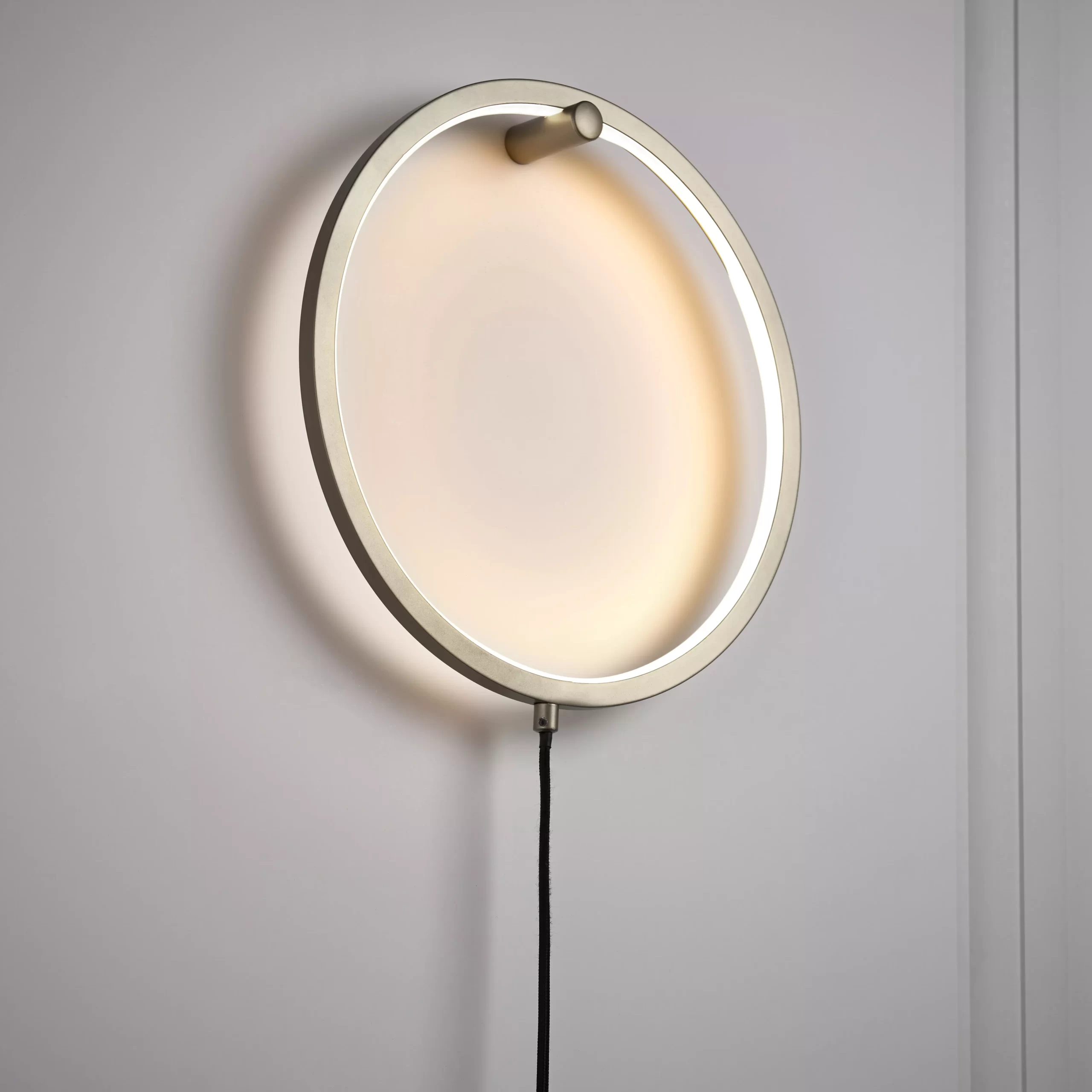 Iris Satin Silver Effect Plug-in Wall Light 3 Iris Satin Silver Effect Plug-in Wall Light
