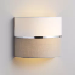 Professional Electrical Lighting Store 20 Isonoe Metallic Band Grey & White Wired Wall Light
