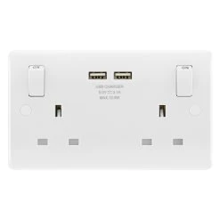 LAP White Double 13A Switched Socket With USB X2 3.1A & White Inserts