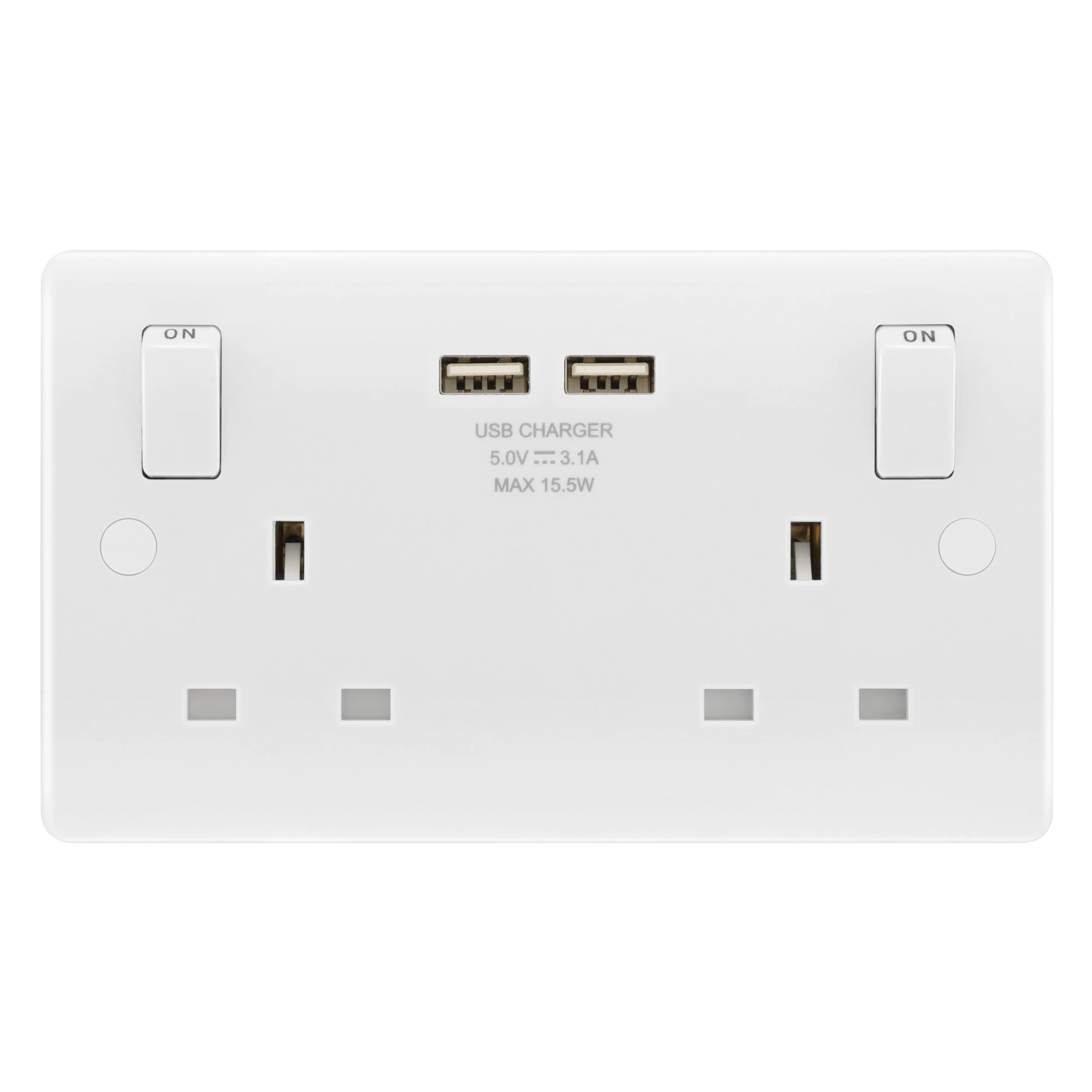 LAP White Double 13A Switched Socket With USB X2 3.1A & White Inserts 3 LAP White Double 13A Switched Socket With USB X2 3.1A & White Inserts