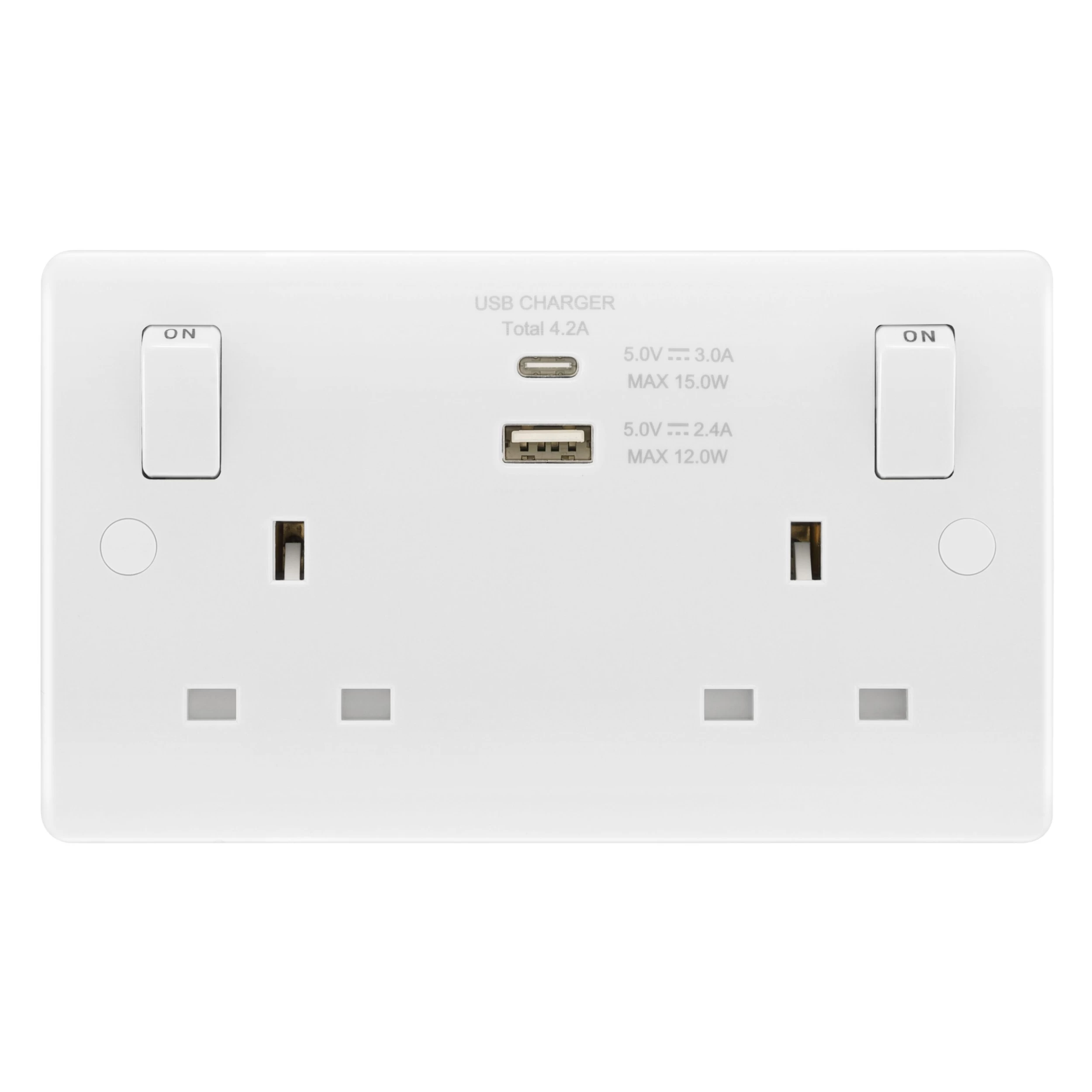 LAP White Double 13A Switched Socket With USB X2 4.2A & White Inserts 3 LAP White Double 13A Switched Socket With USB X2 4.2A & White Inserts