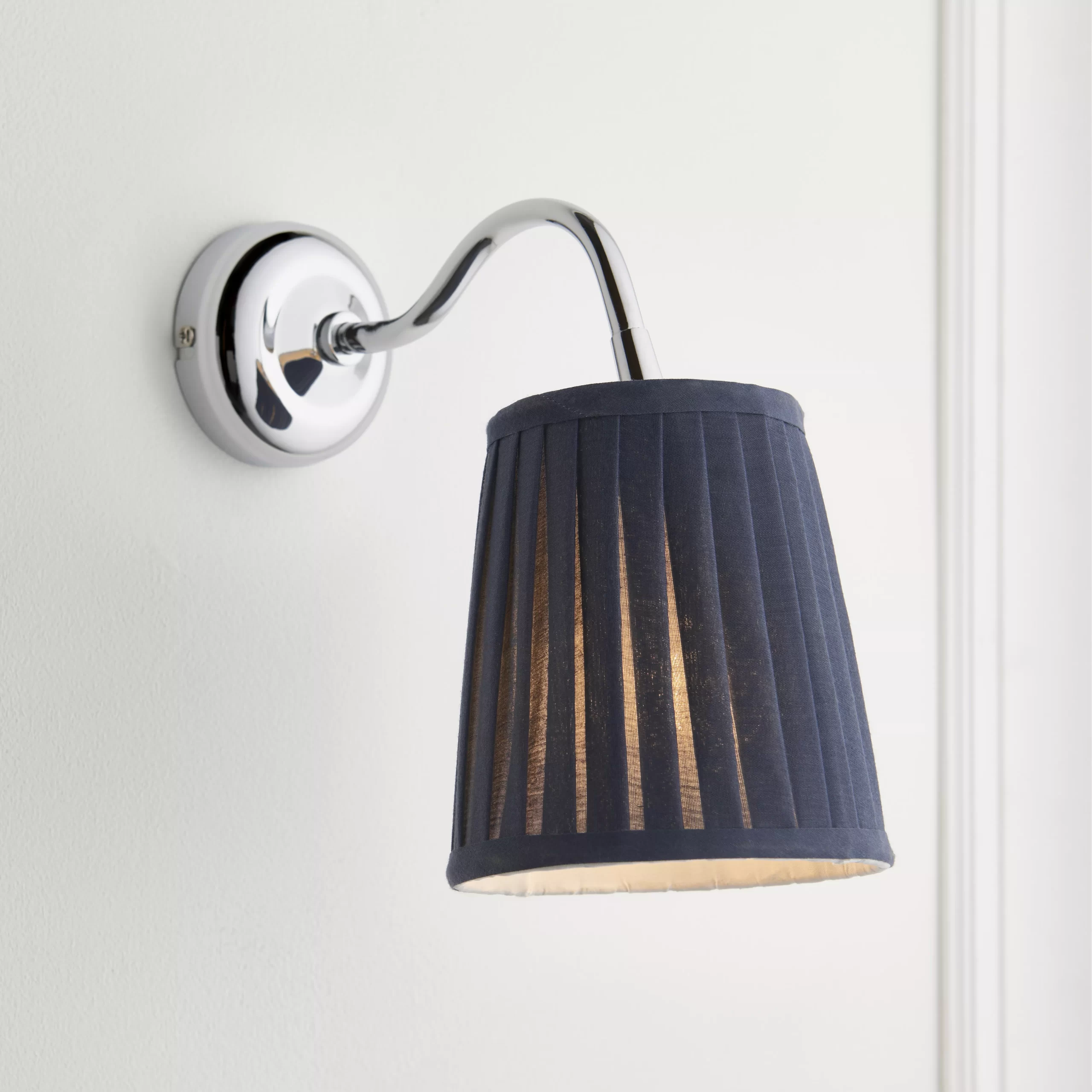 Lily Pleated Navy Wired Wall Light 94674 3 Lily Pleated Navy Wired Wall Light 94674