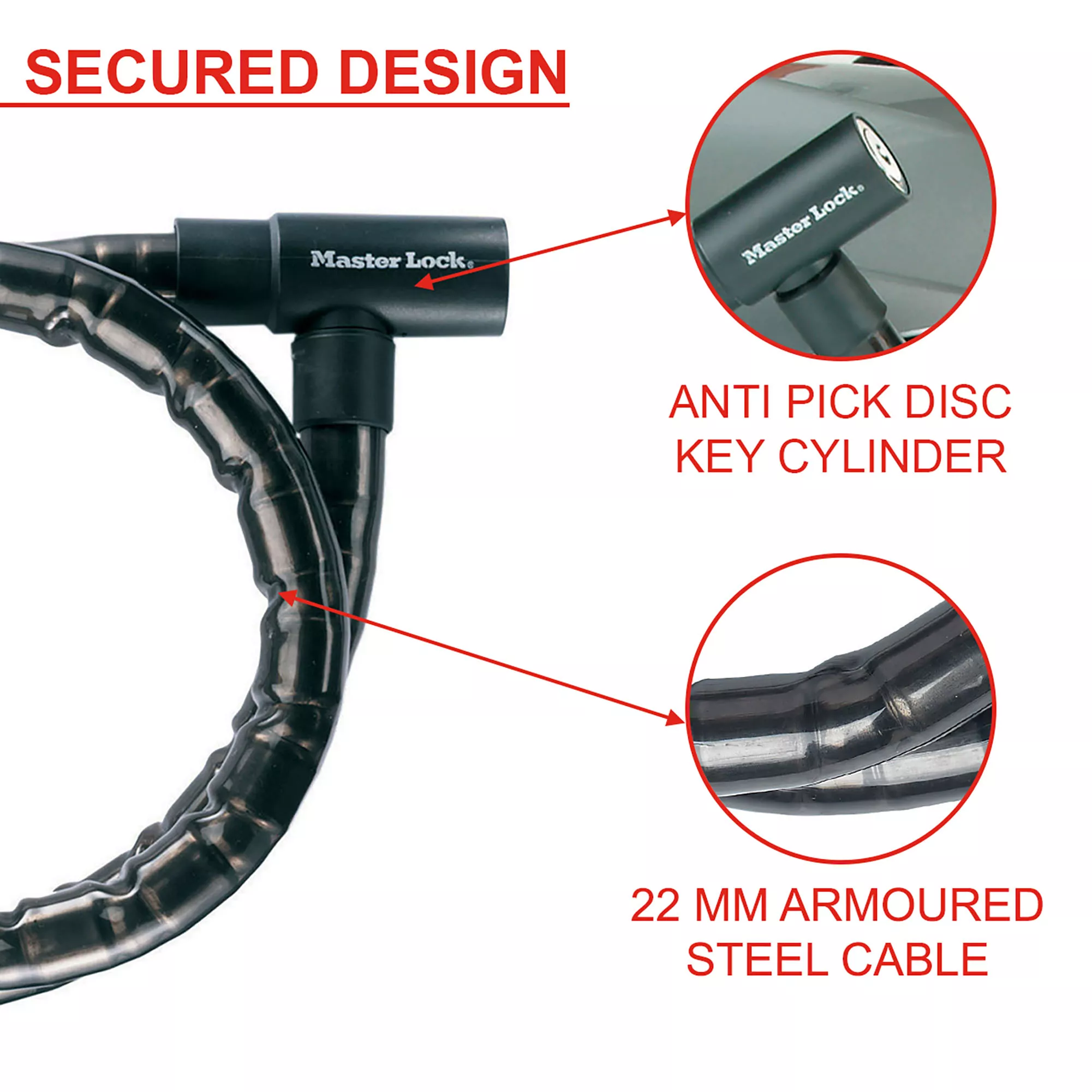 Master Lock Black Steel Motorbike Cable Lock (L)2m 4 Master Lock Black Steel Motorbike Cable Lock (L)2m - Image 2