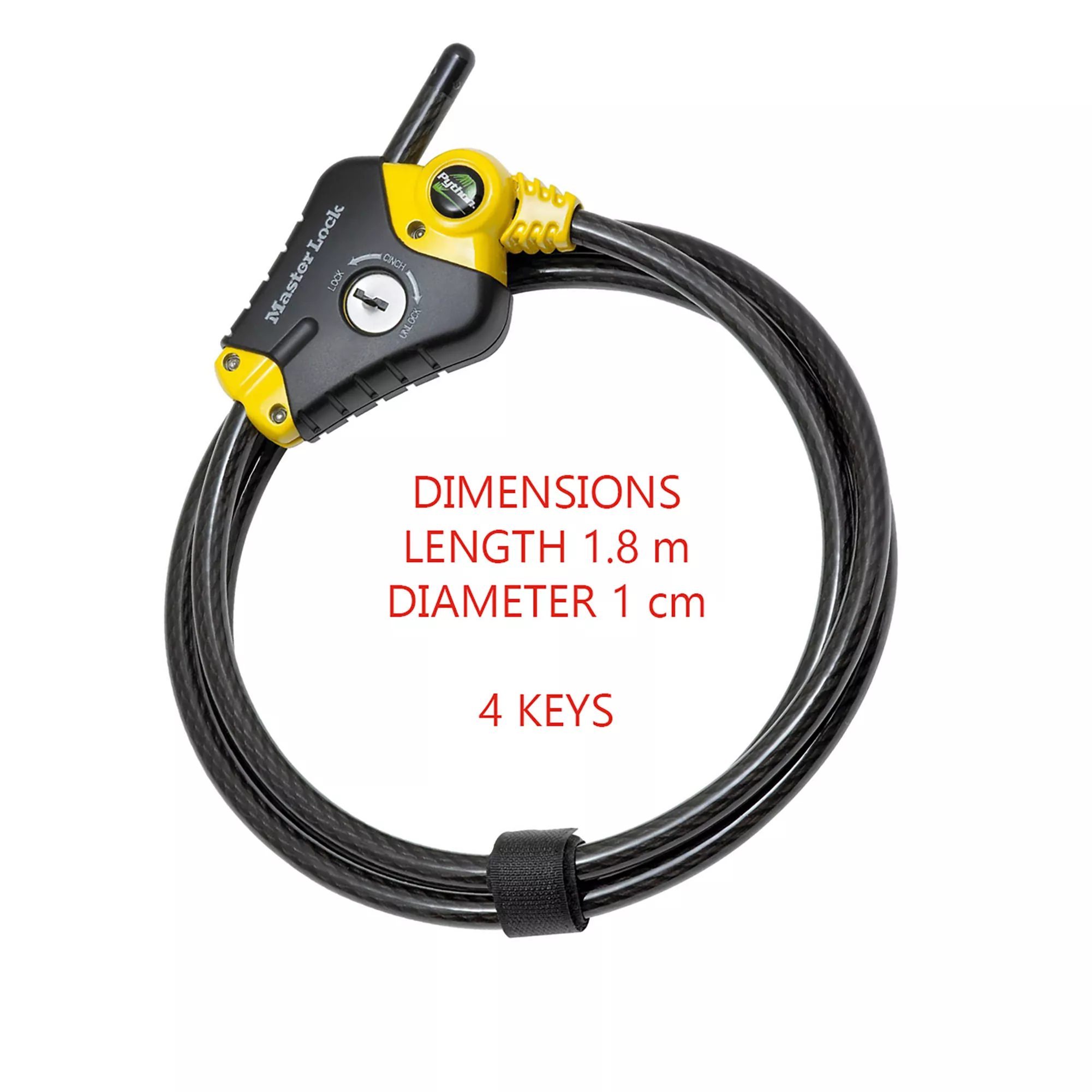 Master Lock Python Black & Yellow Braided Steel Bike & Motorbike Cable Lock (L)1.8m 8 Master Lock Python Black & Yellow Braided Steel Bike & Motorbike Cable Lock (L)1.8m - Image 6