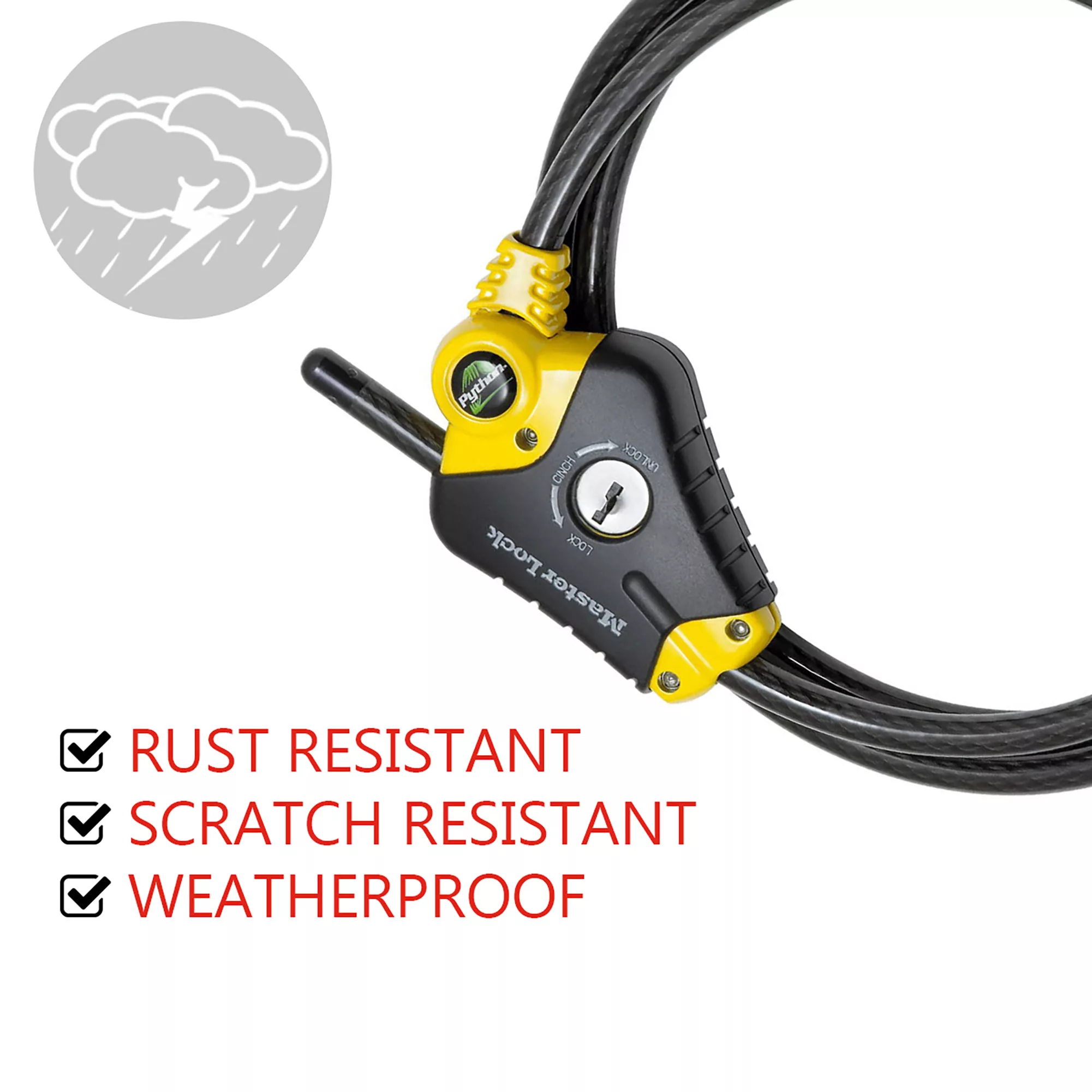 Master Lock Python Black & Yellow Braided Steel Bike & Motorbike Cable Lock (L)1.8m 4 Master Lock Python Black & Yellow Braided Steel Bike & Motorbike Cable Lock (L)1.8m - Image 2