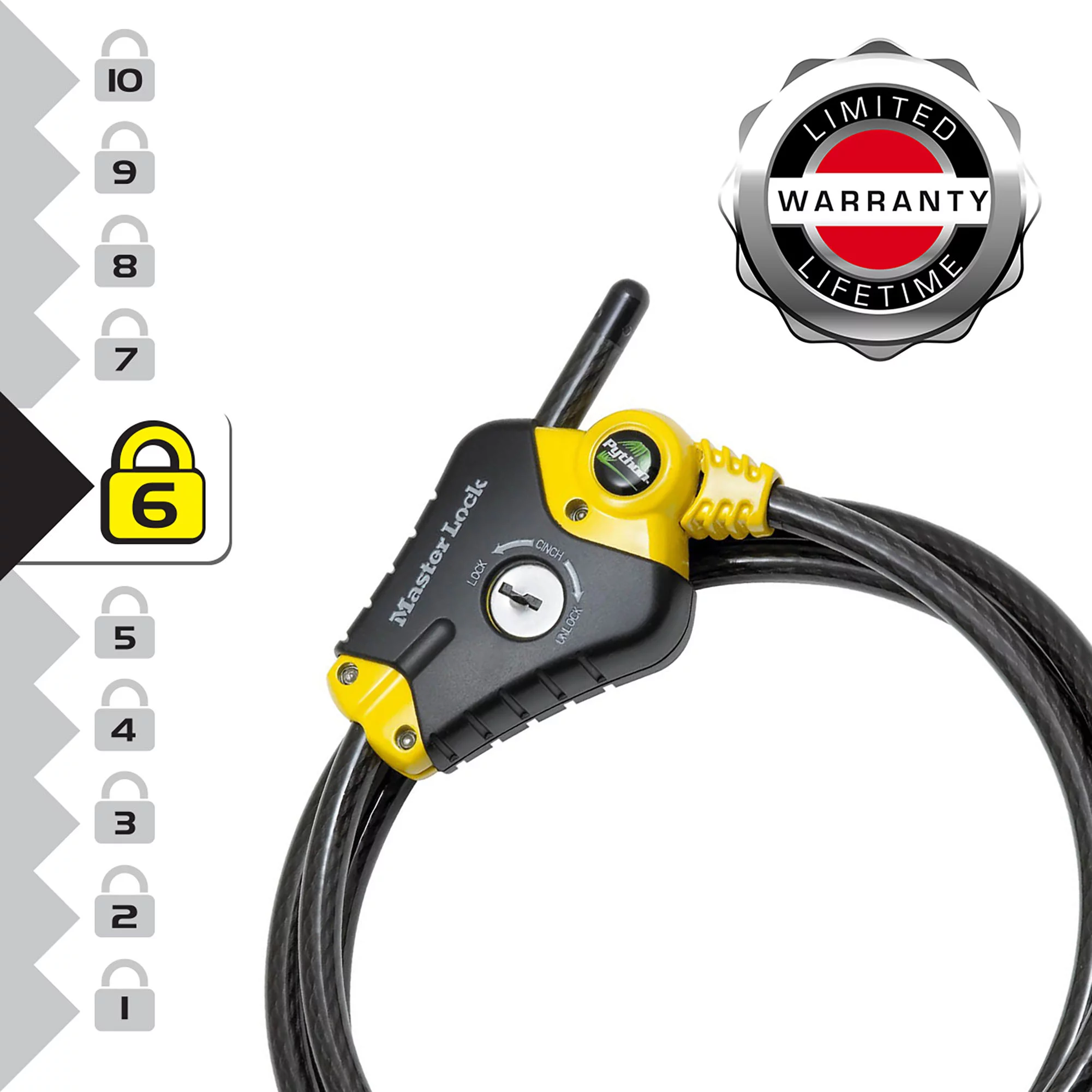 Master Lock Python Black & Yellow Braided Steel Bike & Motorbike Cable Lock (L)1.8m 6 Master Lock Python Black & Yellow Braided Steel Bike & Motorbike Cable Lock (L)1.8m - Image 4
