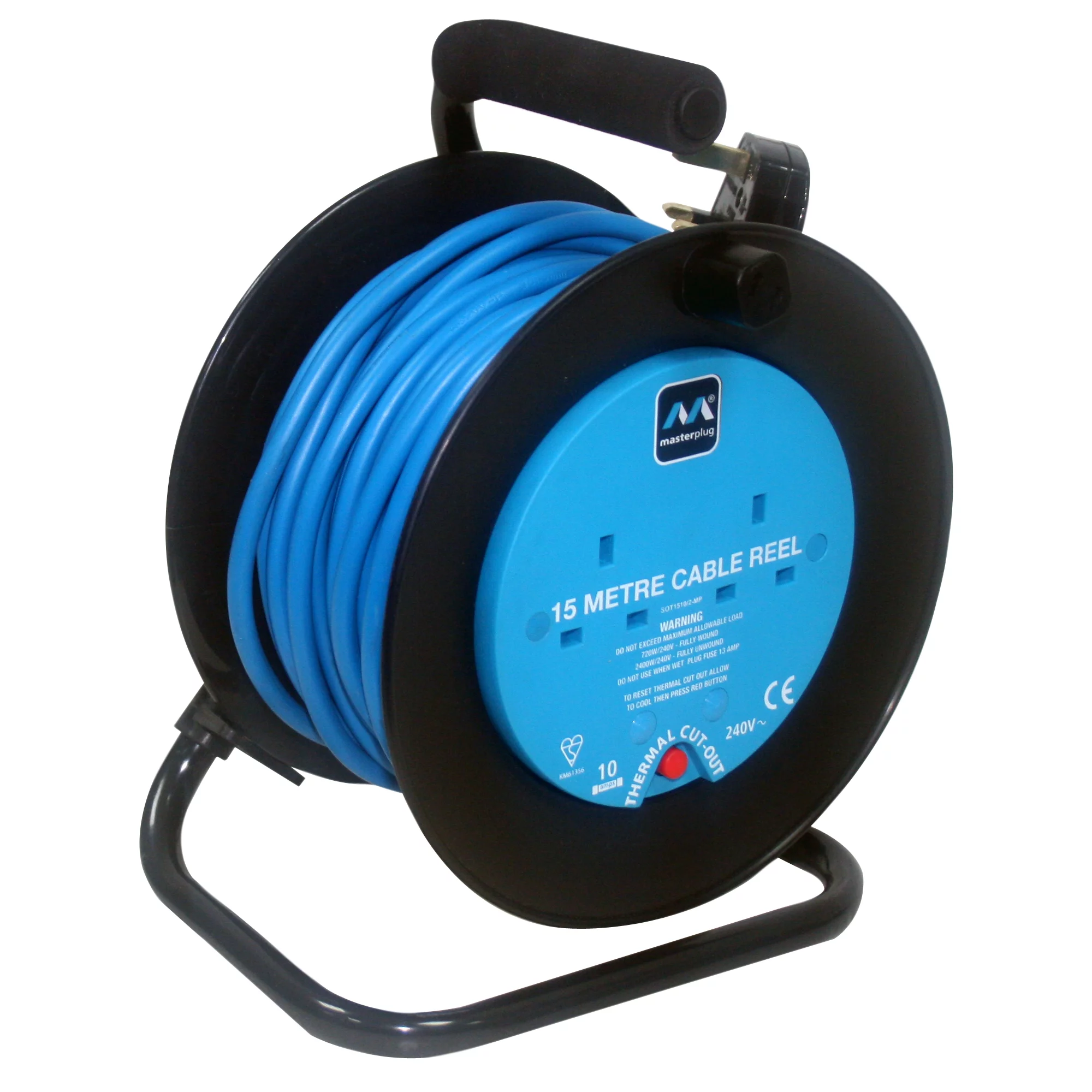 Masterplug 2 Socket Black & Blue Cable Reel, 15m 3 Masterplug 2 Socket Black & Blue Cable Reel, 15m