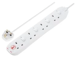 Masterplug 4 Socket 13A Switched Surge Protected White Extension Lead, 2m