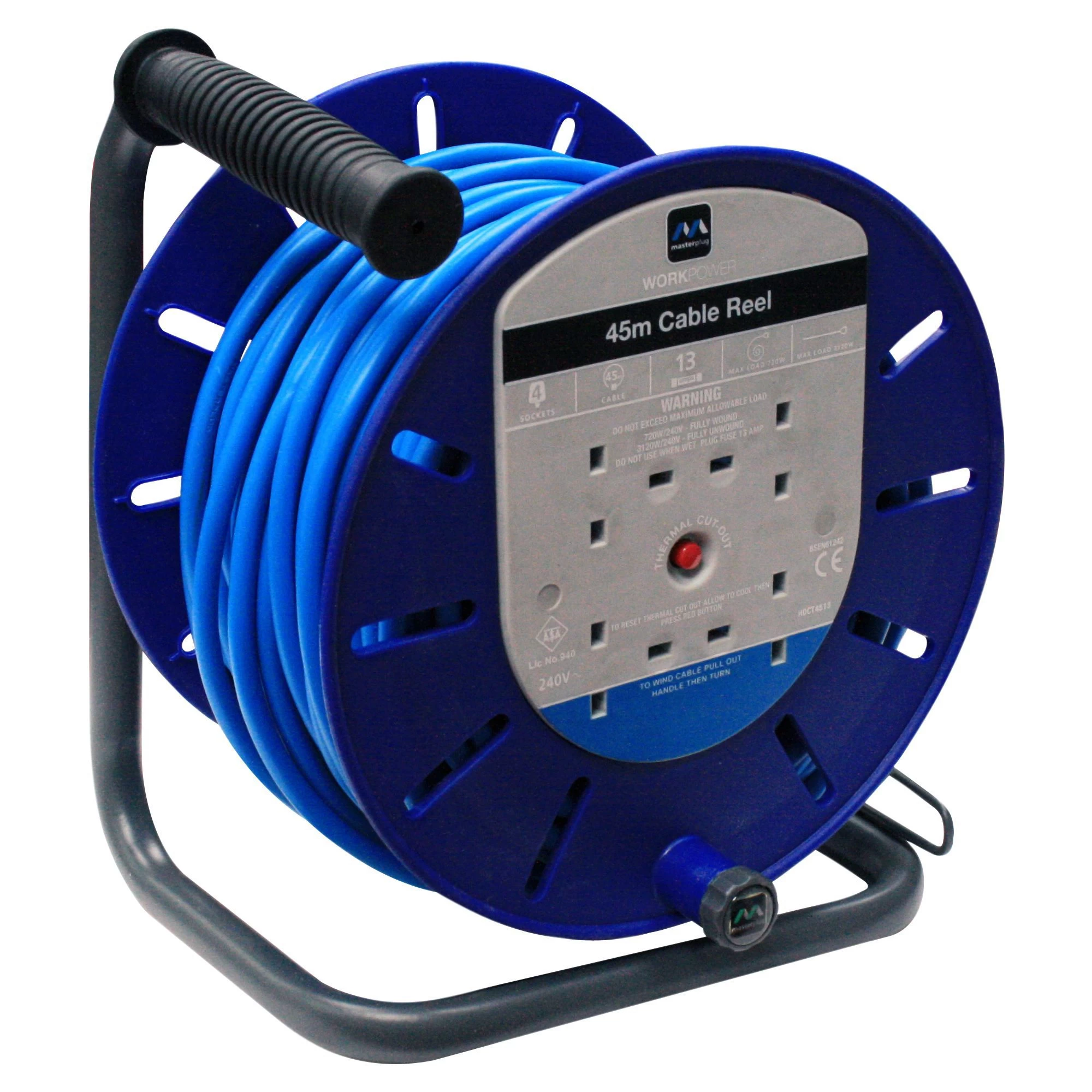 Masterplug 4 Socket Black & Blue Outdoor Cable Reel, 45m 3 Masterplug 4 Socket Black & Blue Outdoor Cable Reel, 45m