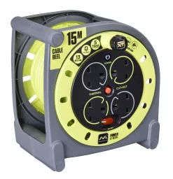 Masterplug 4 Socket Grey & Green Indoor & Outdoor Cable Reel, 15m