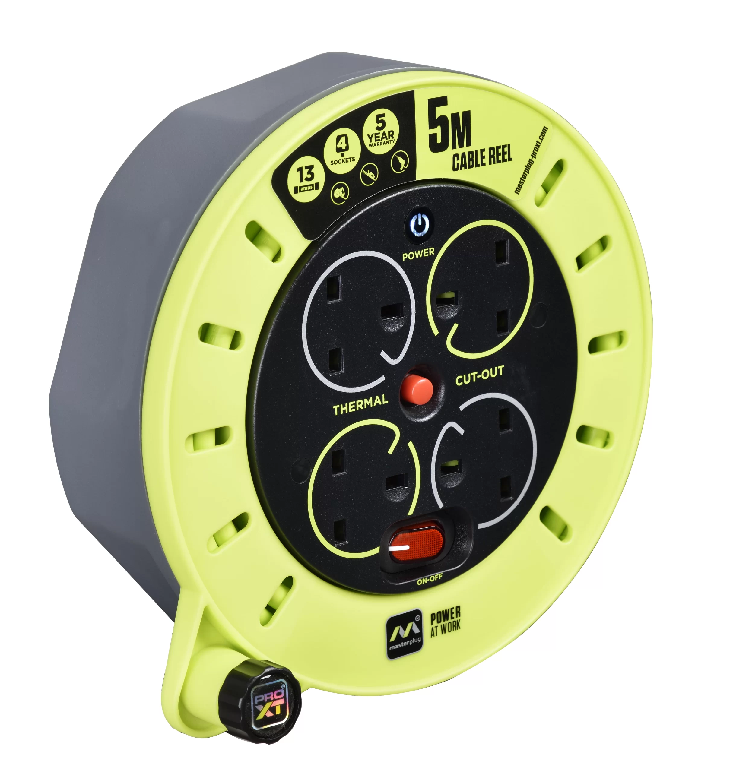 Masterplug 4 Socket Grey & Green Indoor & Outdoor Cable Reel, 5m 3 Masterplug 4 Socket Grey & Green Indoor & Outdoor Cable Reel, 5m
