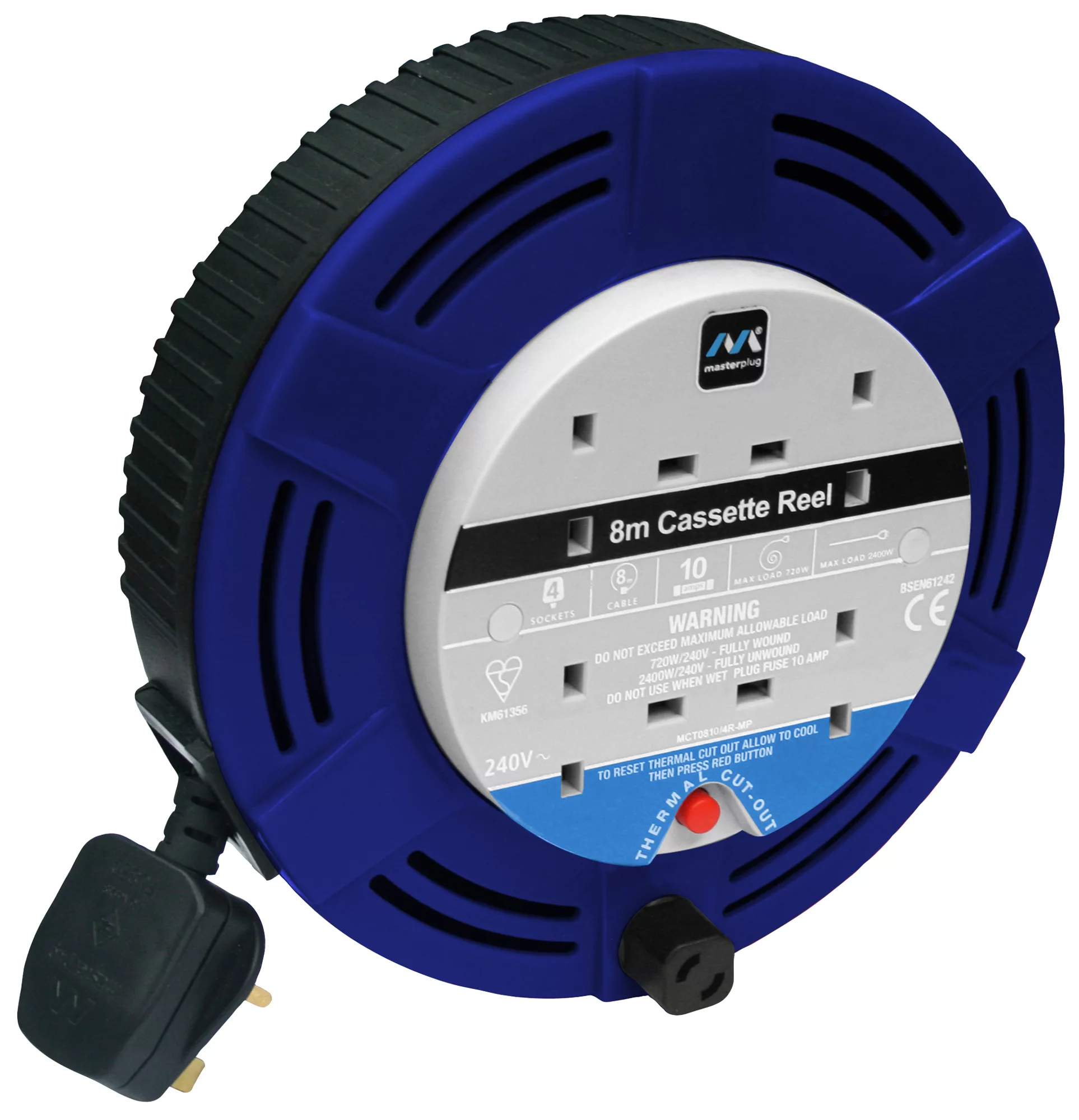 Masterplug 4 Socket White Indoor Cable Reel, 8m 3 Masterplug 4 Socket White Indoor Cable Reel, 8m