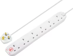 Masterplug 6 Socket 13A Surge Protected White Extension Lead, 2m