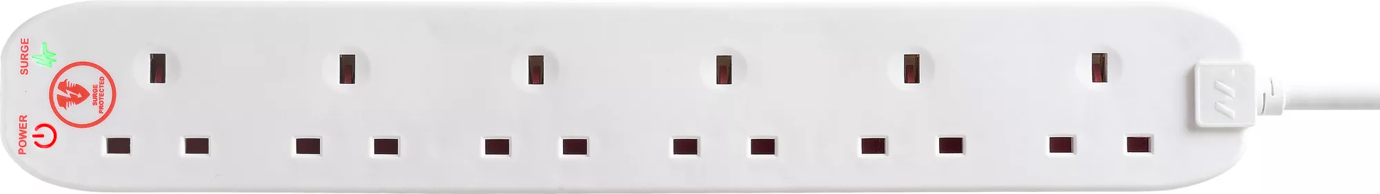 Masterplug 6 Socket 13A Surge Protected White Extension Lead, 2m 4 Masterplug 6 Socket 13A Surge Protected White Extension Lead, 2m - Image 2
