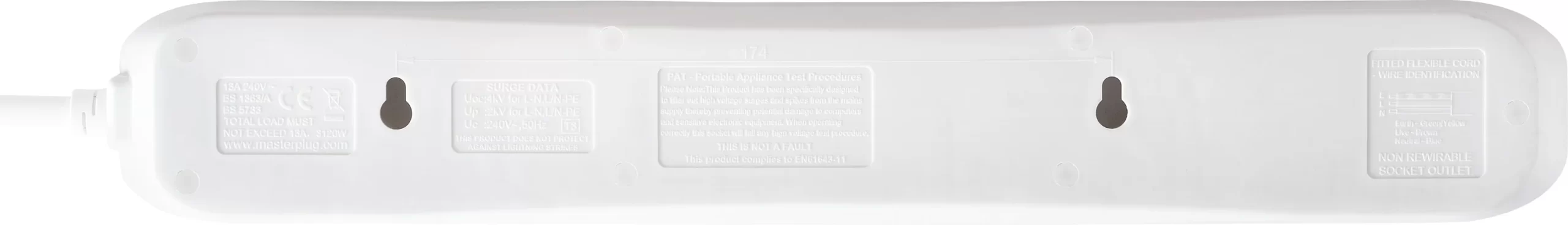 Masterplug 6 Socket 13A Surge Protected White Extension Lead, 2m 6 Masterplug 6 Socket 13A Surge Protected White Extension Lead, 2m - Image 4