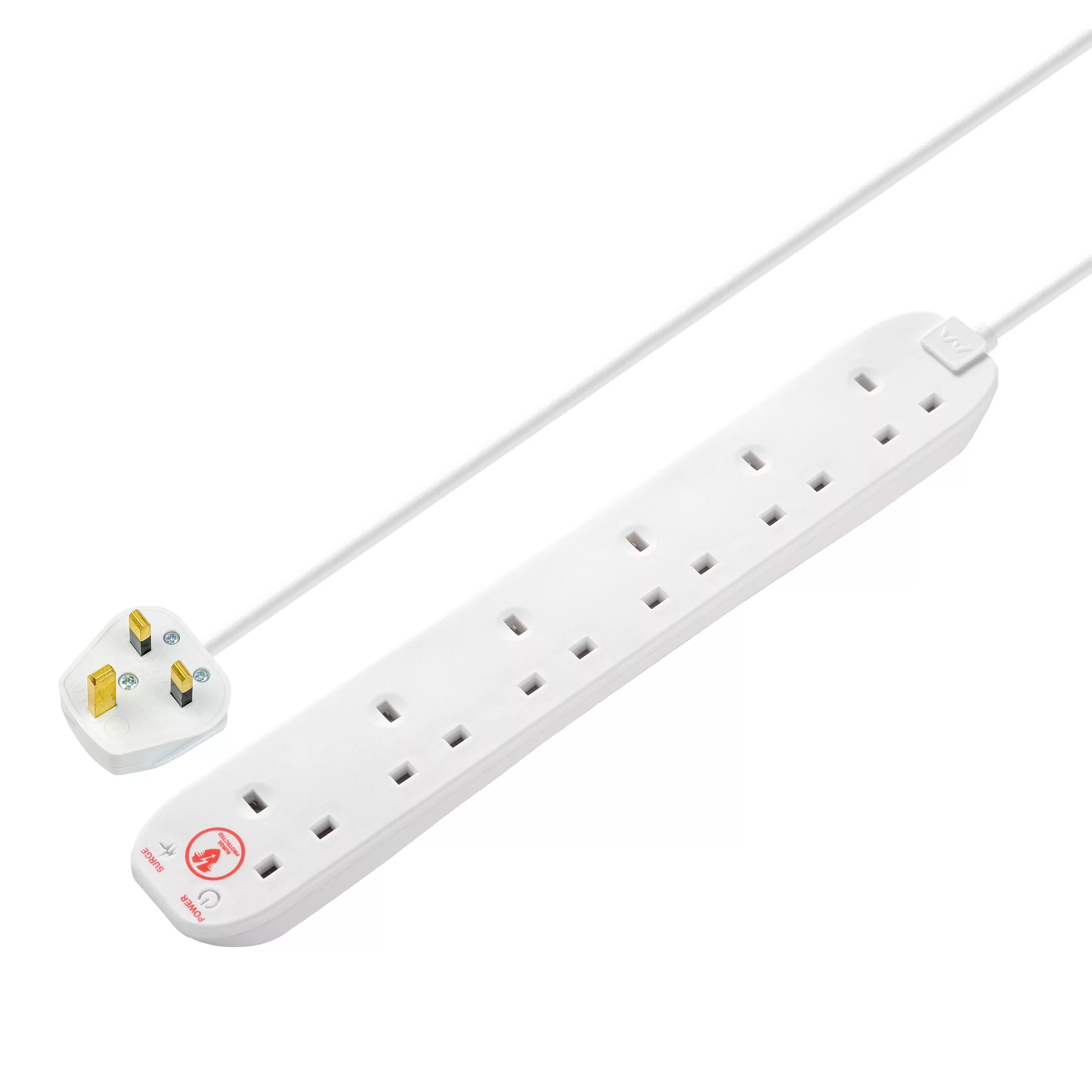 Masterplug 6 Socket 13A Surge Protected White Extension Lead, 4m 3 Masterplug 6 Socket 13A Surge Protected White Extension Lead, 4m