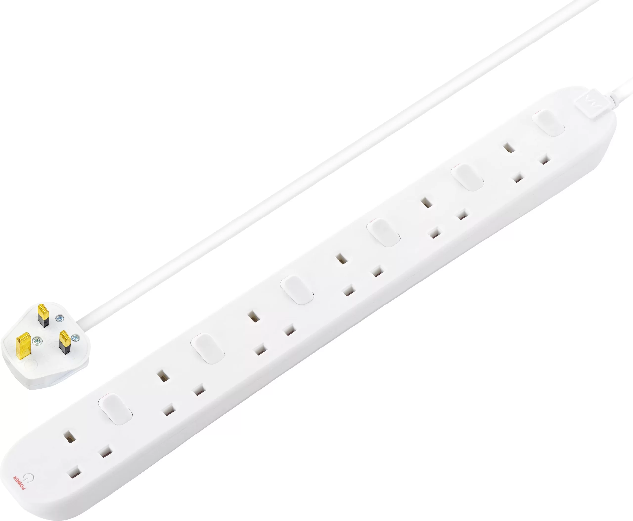 Masterplug 6 Socket 13A Switched White Extension Lead, 2m 3 Masterplug 6 Socket 13A Switched White Extension Lead, 2m