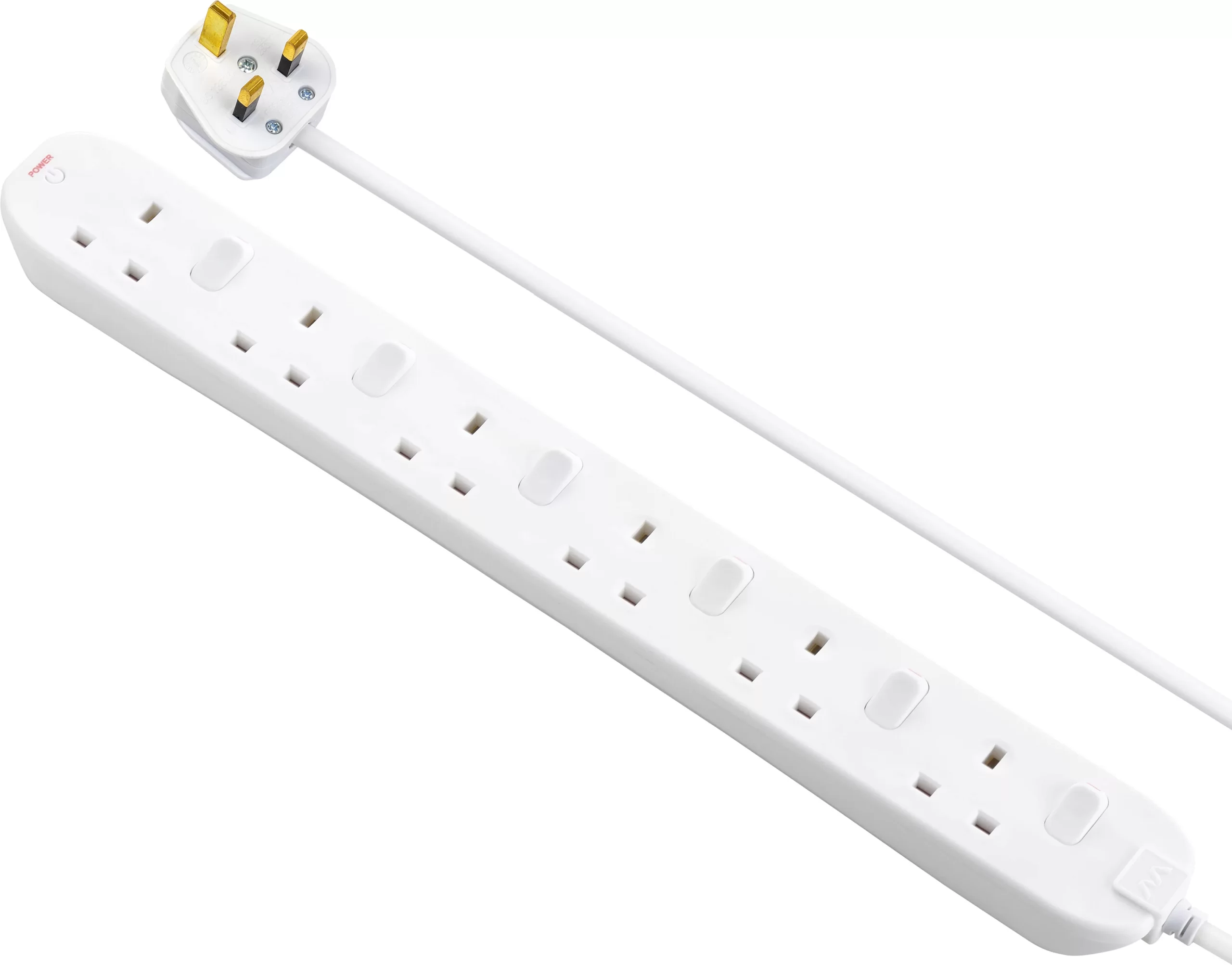 Masterplug 6 Socket 13A Switched White Extension Lead, 2m 7 Masterplug 6 Socket 13A Switched White Extension Lead, 2m - Image 5