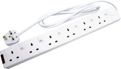 Masterplug 6 Socket 13A White Extension Lead, 2m