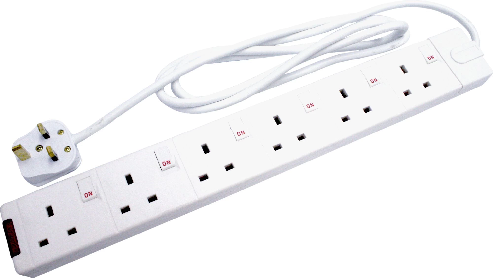 Masterplug 6 Socket 13A White Extension Lead, 2m 3 Masterplug 6 Socket 13A White Extension Lead, 2m