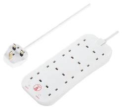 Masterplug 8 Socket 13A Surge Protected White Extension Lead, 2m