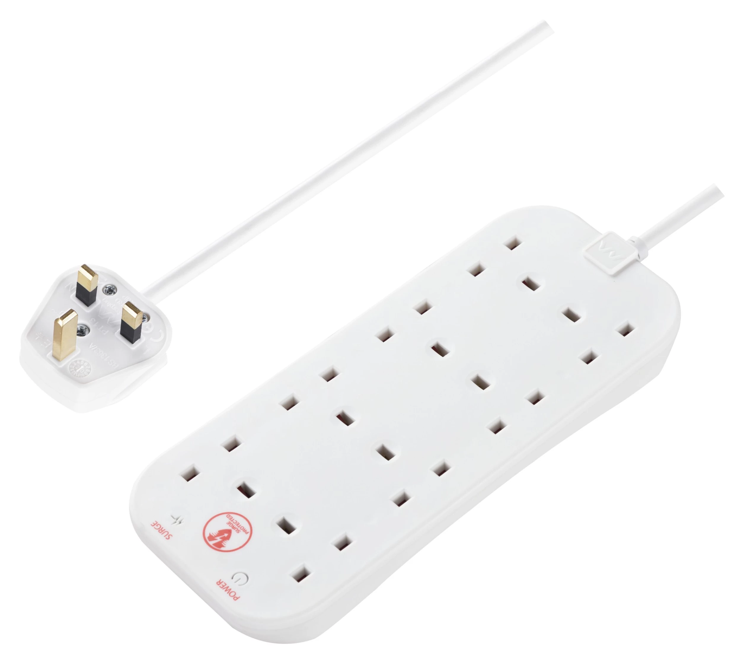 Masterplug 8 Socket 13A Surge Protected White Extension Lead, 2m 3 Masterplug 8 Socket 13A Surge Protected White Extension Lead, 2m