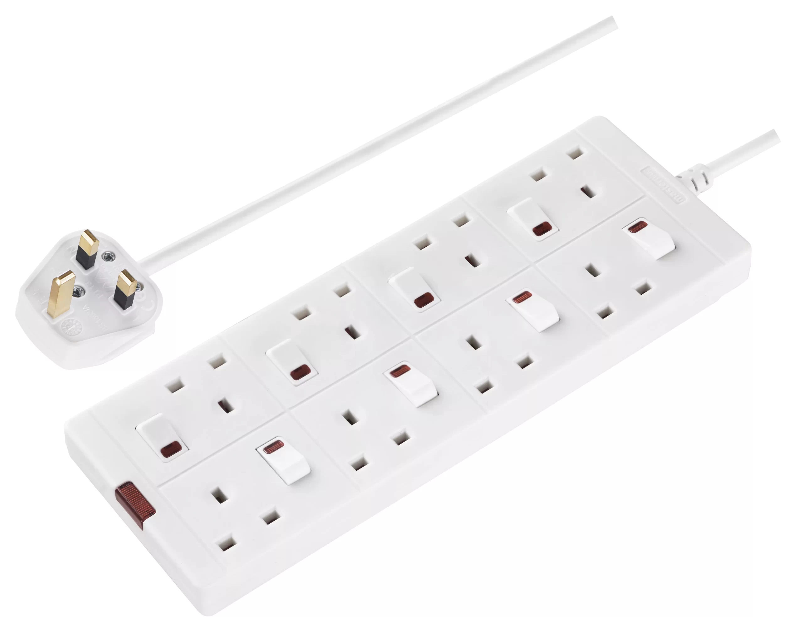 Masterplug 8 Socket 13A Switched White Extension Lead, 2m 3 Masterplug 8 Socket 13A Switched White Extension Lead, 2m