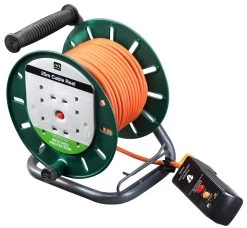 Masterplug Outdoor Power 4 Socket Green & Orange Outdoor Cable Reel, 25m