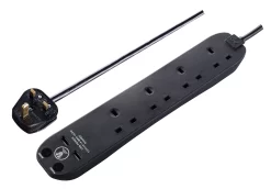 Masterplug Surge Black 13A 4 Socket Extension Lead With USB, 1m