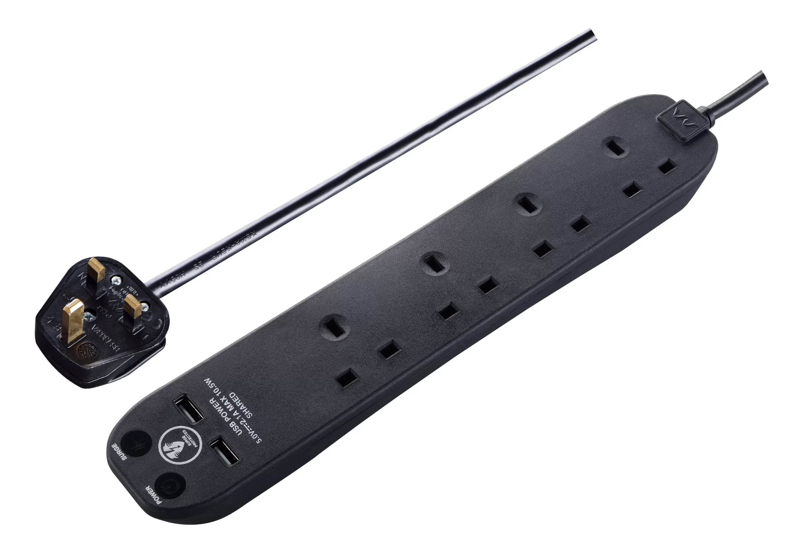 Masterplug Surge Black 13A 4 Socket Extension Lead With USB, 1m 3 Masterplug Surge Black 13A 4 Socket Extension Lead With USB, 1m