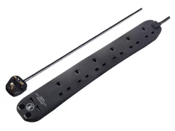 Masterplug Surge Black 13A 6 Socket Extension Lead With USB, 1m