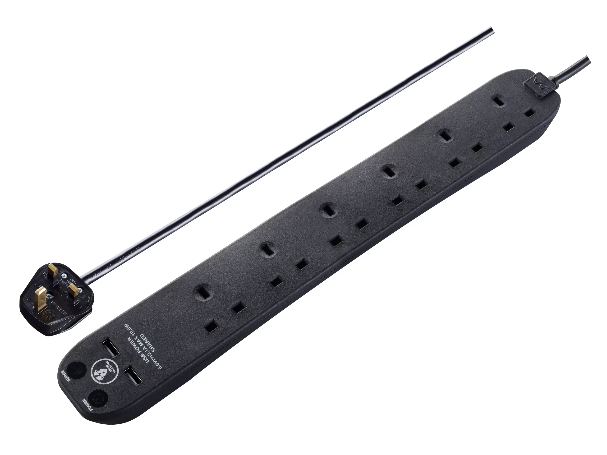 Masterplug Surge Black 13A 6 Socket Extension Lead With USB, 1m 3 Masterplug Surge Black 13A 6 Socket Extension Lead With USB, 1m