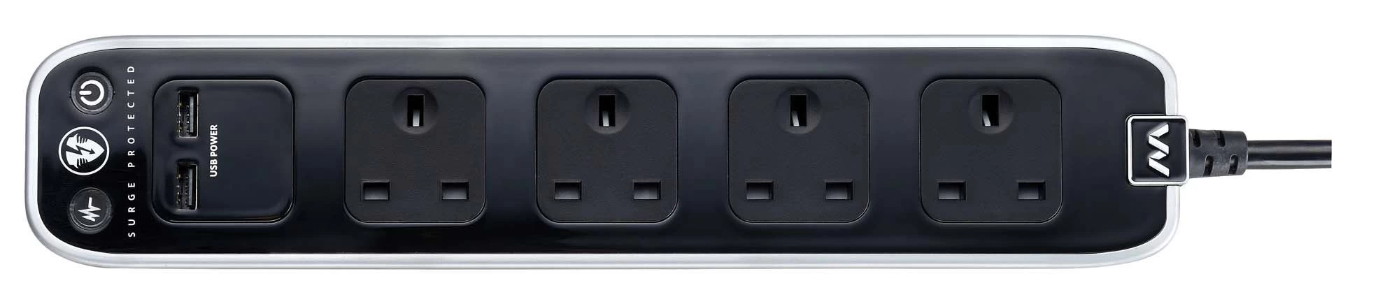 Masterplug Surge Black 4 Socket Extension Lead With USB, 1m 5 Masterplug Surge Black 4 Socket Extension Lead With USB, 1m - Image 3