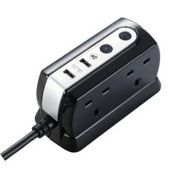Masterplug Surge Black 4 Socket Extension Lead With USB, 2m