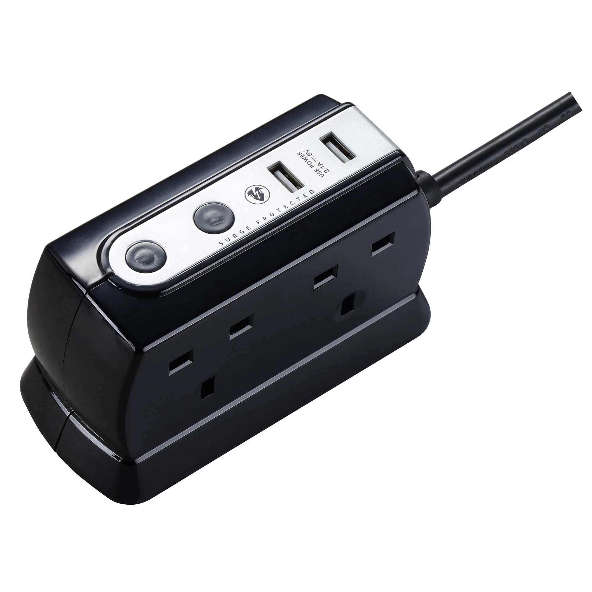 Masterplug Surge Black 4 Socket Extension Lead With USB, 2m 4 Masterplug Surge Black 4 Socket Extension Lead With USB, 2m - Image 2