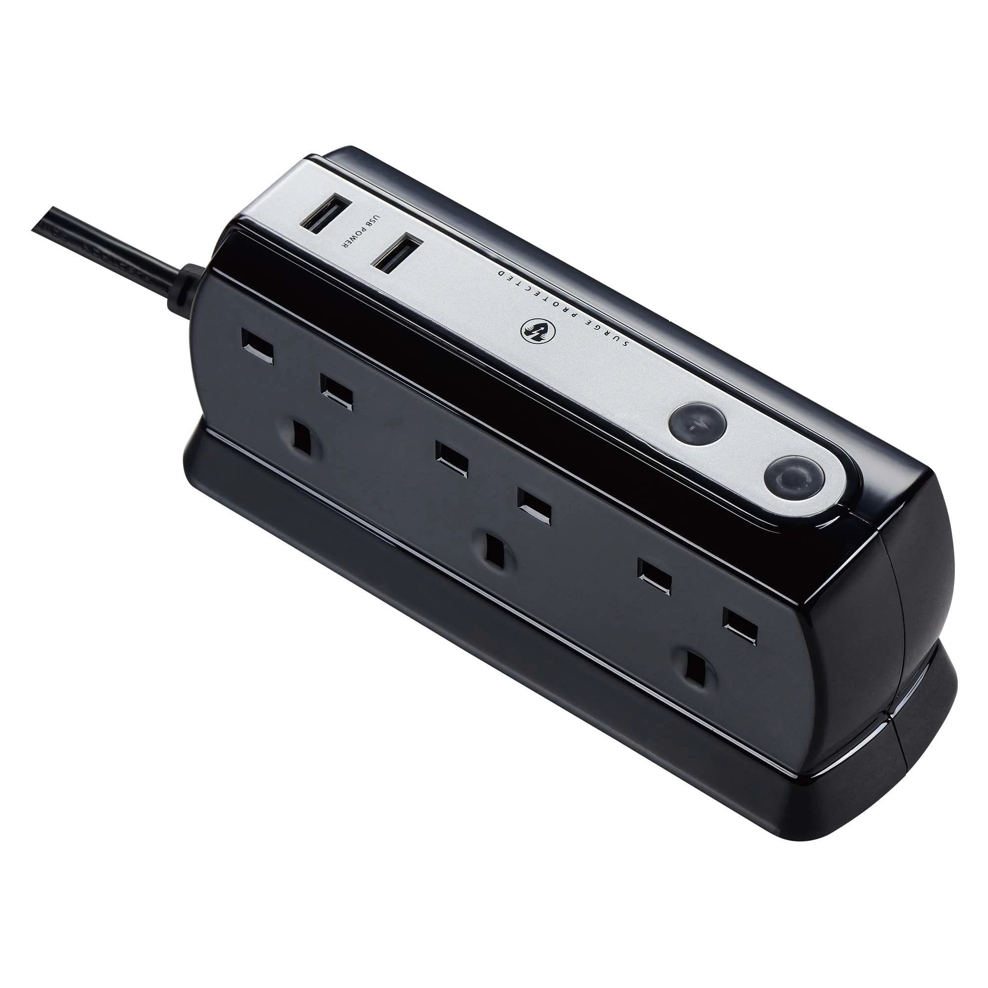 Masterplug Surge Black 6 Socket Extension Lead With USB, 2m 7 Masterplug Surge Black 6 Socket Extension Lead With USB, 2m - Image 5