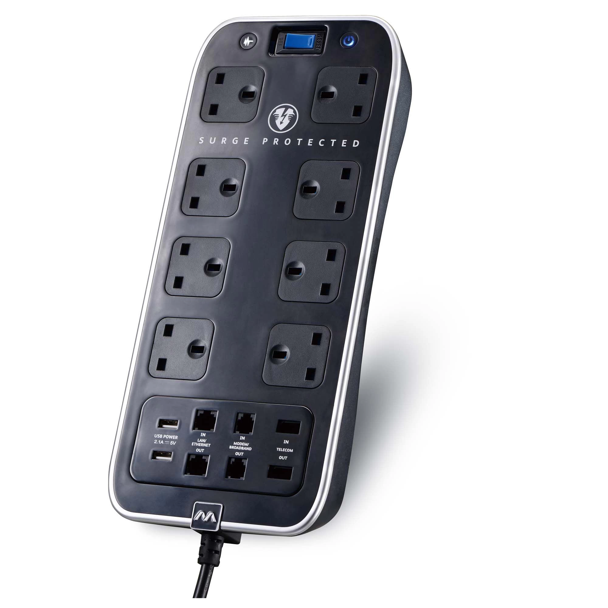 Masterplug Surge Black 8 Socket Extension Lead With USB, 2m 3 Masterplug Surge Black 8 Socket Extension Lead With USB, 2m