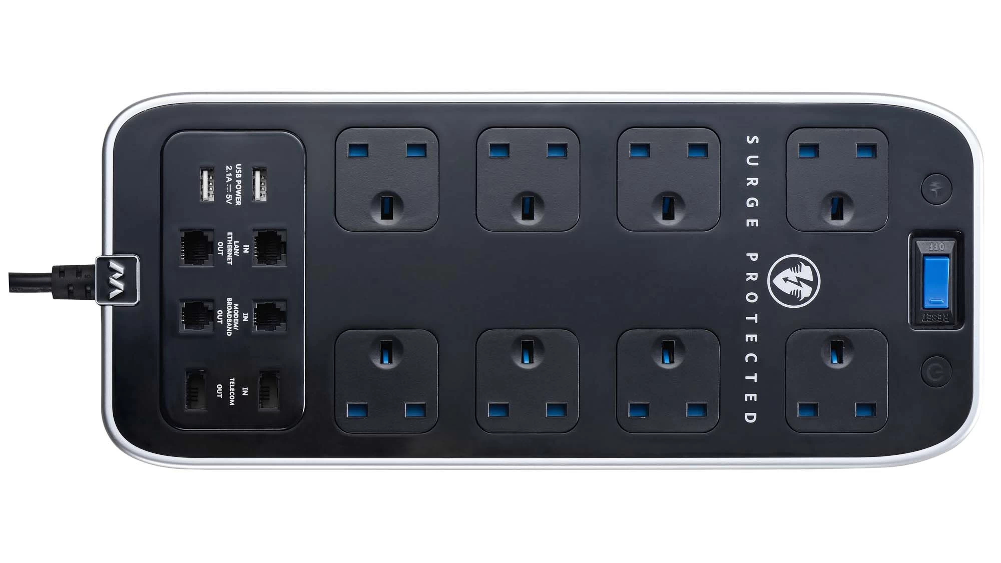 Masterplug Surge Black 8 Socket Extension Lead With USB, 2m 4 Masterplug Surge Black 8 Socket Extension Lead With USB, 2m - Image 2