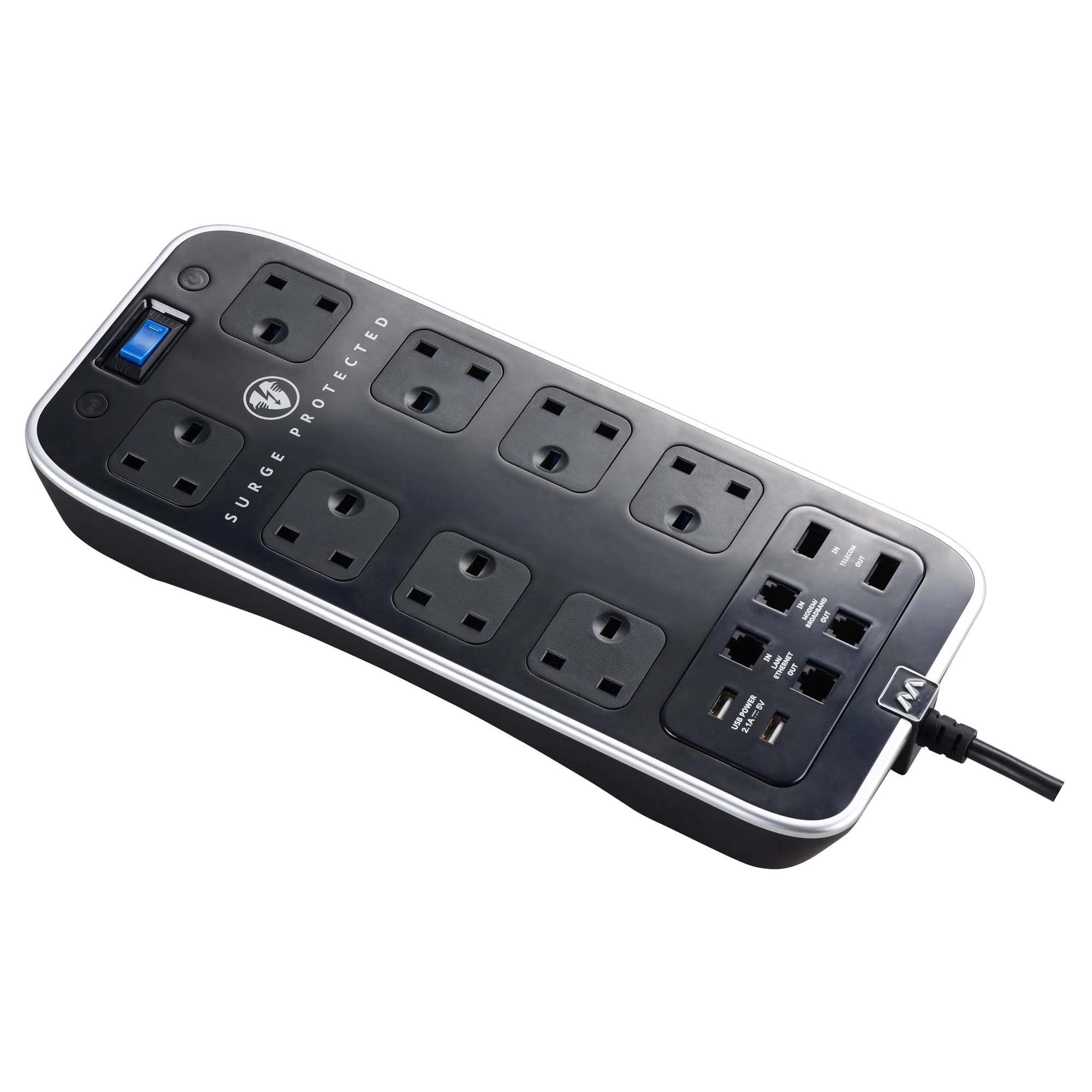 Masterplug Surge Black 8 Socket Extension Lead With USB, 2m 5 Masterplug Surge Black 8 Socket Extension Lead With USB, 2m - Image 3