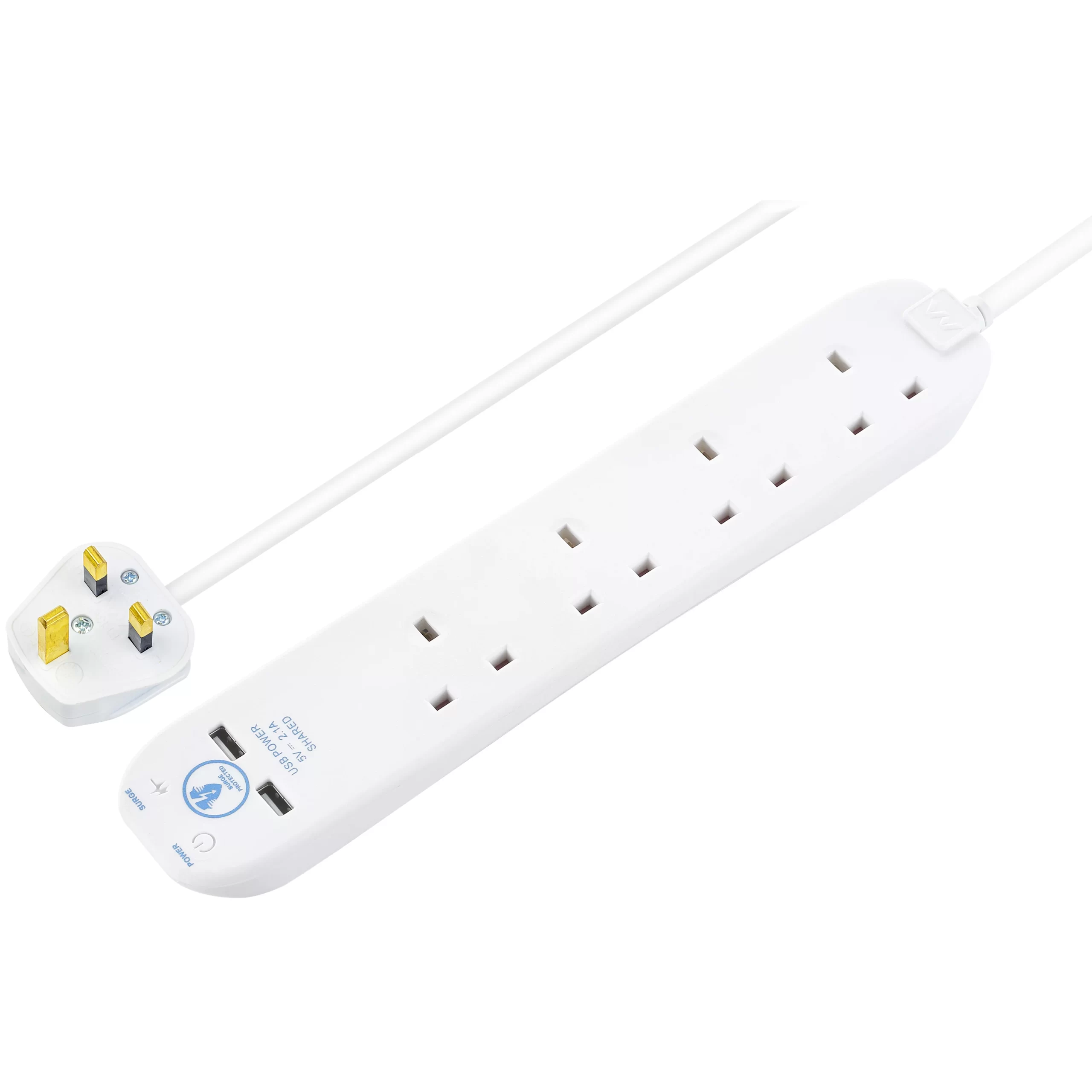Masterplug Surge White 13A 4 Socket Extension Lead With USB, 1m 3 Masterplug Surge White 13A 4 Socket Extension Lead With USB, 1m
