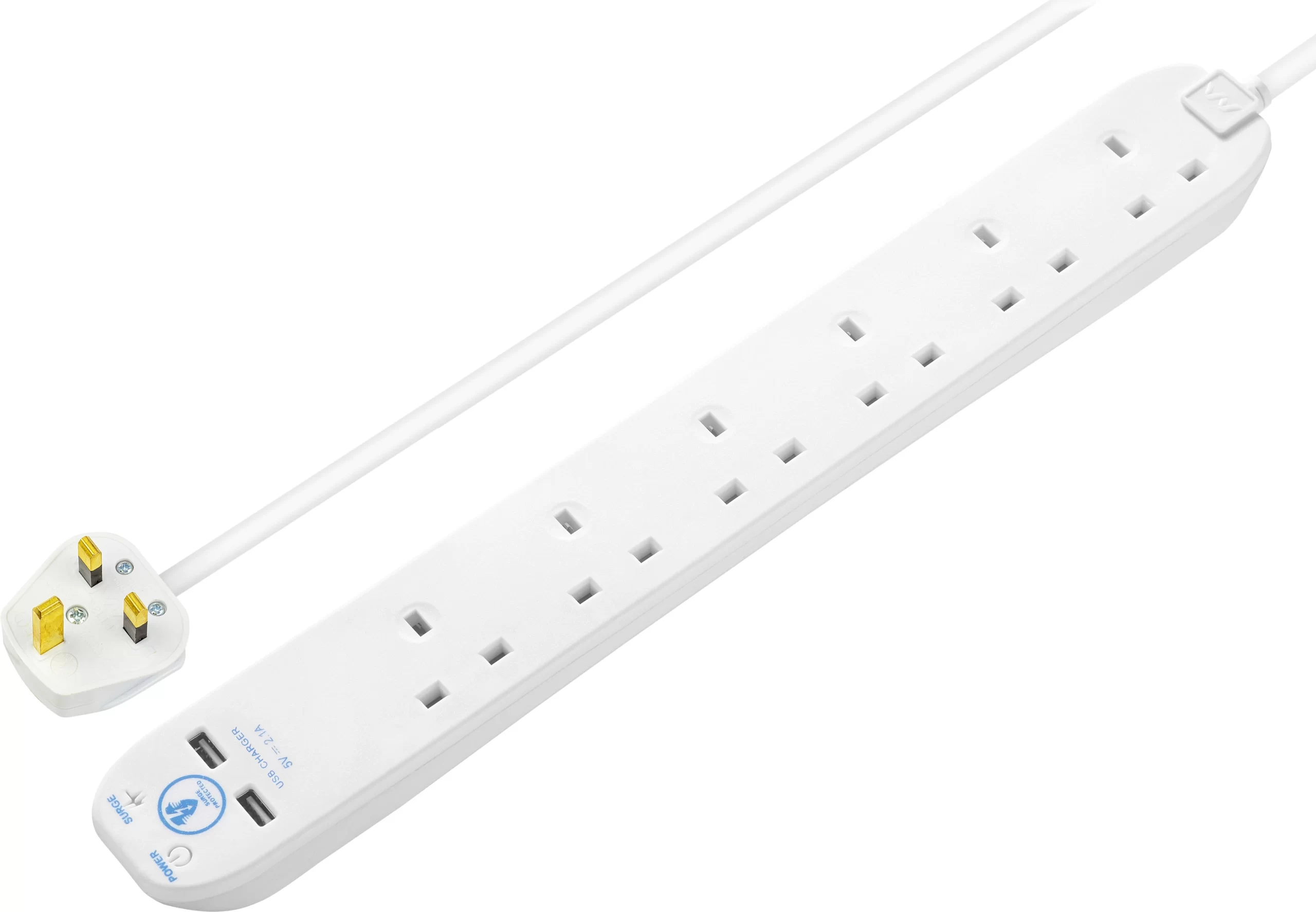 Masterplug Surge White 13A 6 Socket Extension Lead With USB, 1m 3 Masterplug Surge White 13A 6 Socket Extension Lead With USB, 1m