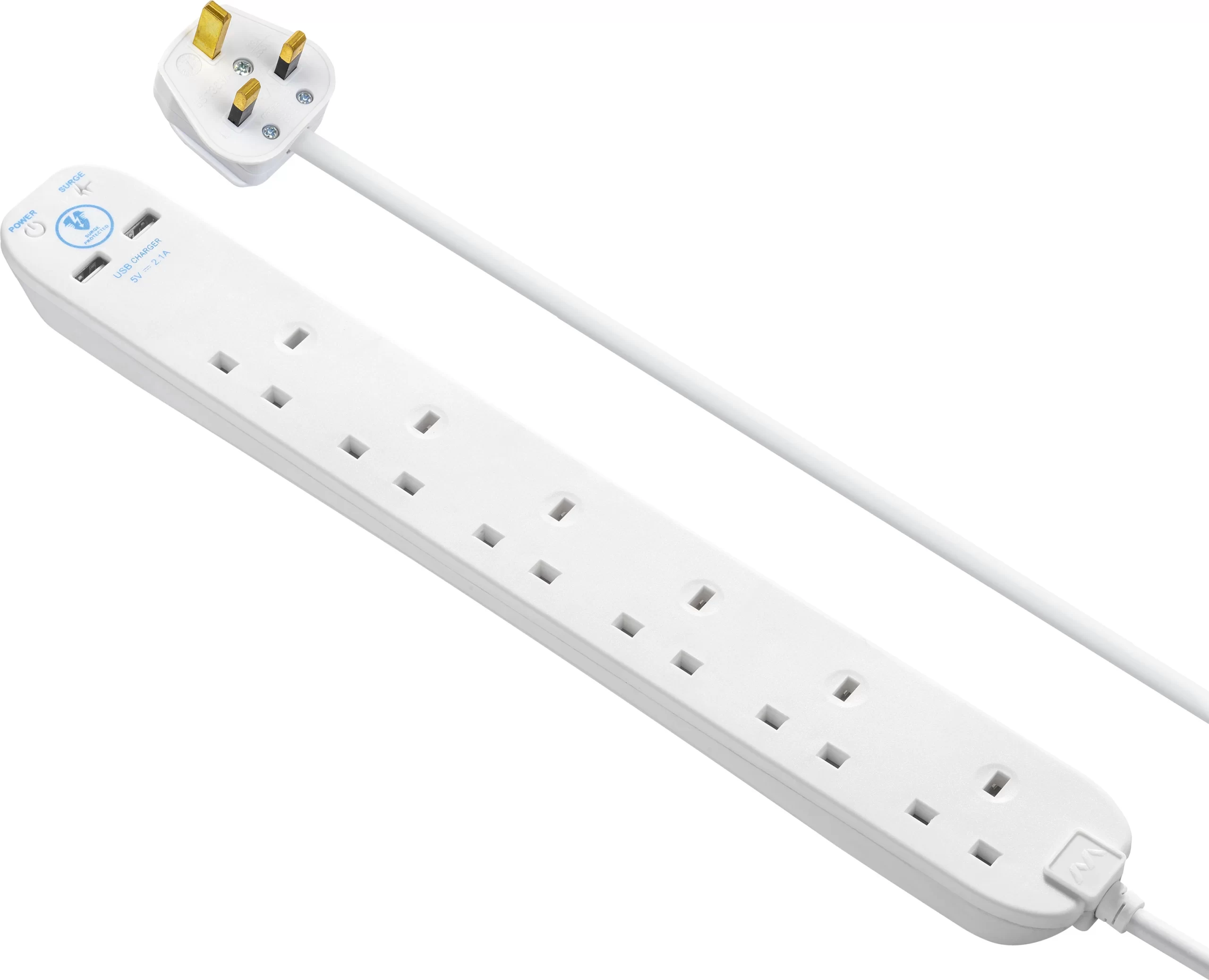 Masterplug Surge White 13A 6 Socket Extension Lead With USB, 1m 7 Masterplug Surge White 13A 6 Socket Extension Lead With USB, 1m - Image 5