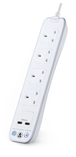 Masterplug Surge White 4 Socket Extension Lead With USB, 1m
