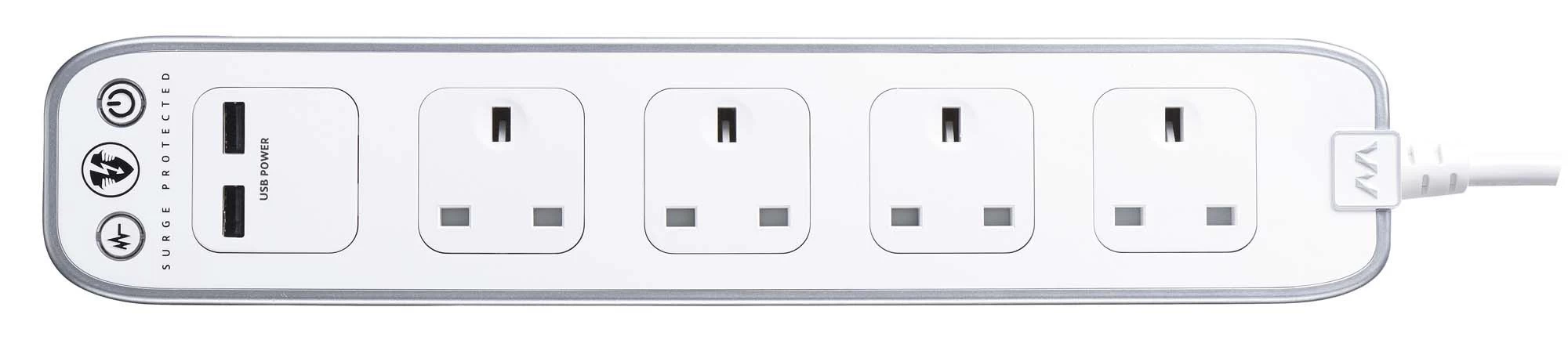 Masterplug Surge White 4 Socket Extension Lead With USB, 1m 4 Masterplug Surge White 4 Socket Extension Lead With USB, 1m - Image 2