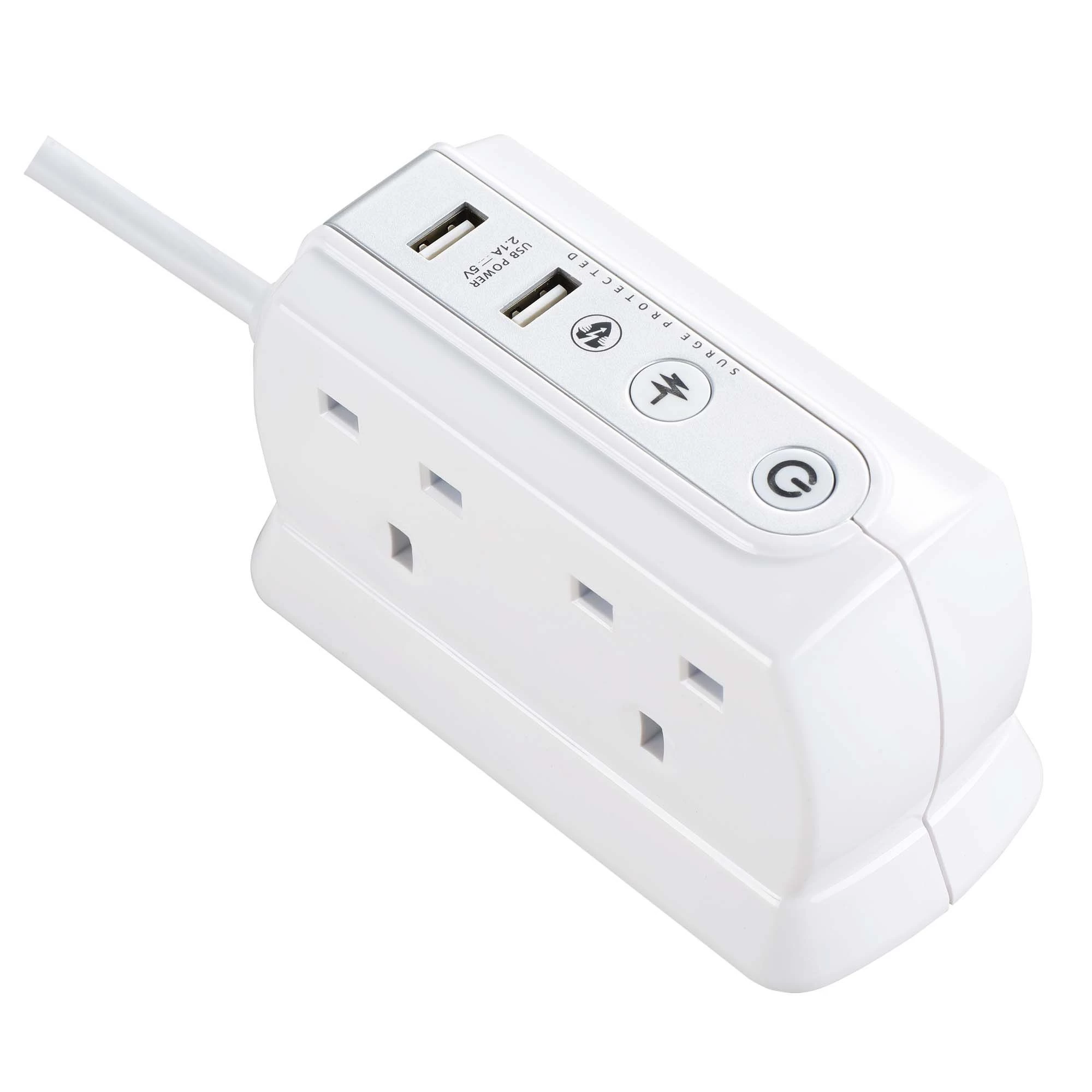 Masterplug Surge White 4 Socket Extension Lead With USB, 2m 4 Masterplug Surge White 4 Socket Extension Lead With USB, 2m - Image 2