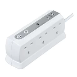 Masterplug Surge White 6 Socket Extension Lead With USB, 2m
