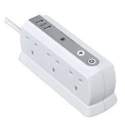 Masterplug Surge White 6 Socket Extension Lead With USB, 2m -Professional Electrical Lighting Store masterplug surge white 6 socket extension lead with usb 2m5015056548241 03C bq